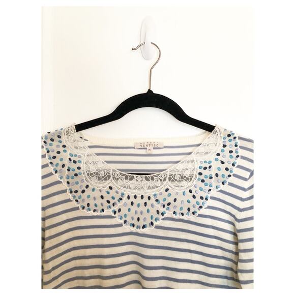 Armand Ventilo Striped and Floral Crochet Top - Picture 2 of 6